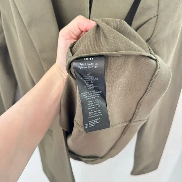 Ichi Mossy Green Supple Cinched Jersey Stretch Single Breast Blazer Medium - Picture 8 of 11